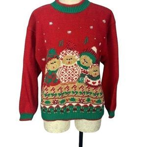 Hillary Paige Christmas Bears Red Long‎ Sleeve Knit Family Ugly Sweater Medium